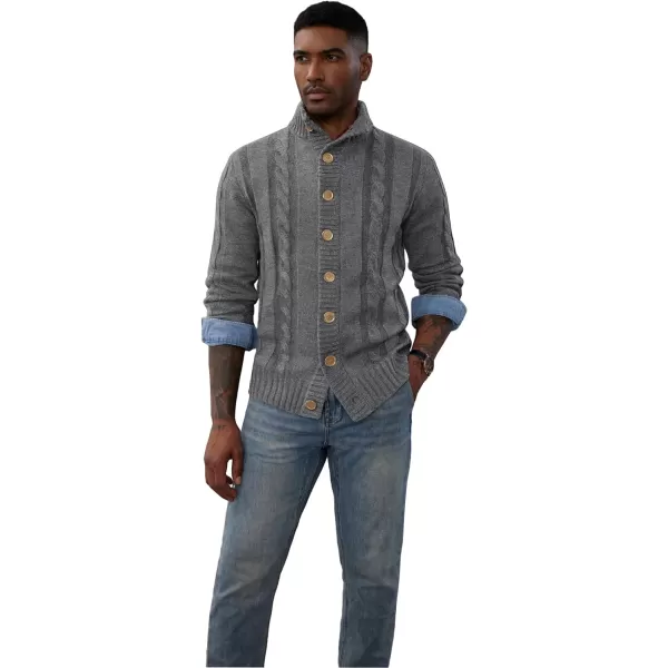 PJ PAUL JONES Men's Casual Stand Collar Cardigan Button Down Cable Knitted Sweater