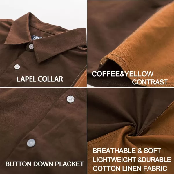 PJ PAUL JONES Men's Cotton Linen Shirts Vintage Contrast Breathable Button Down Shirts Retro Short Sleeve Dress Shirts