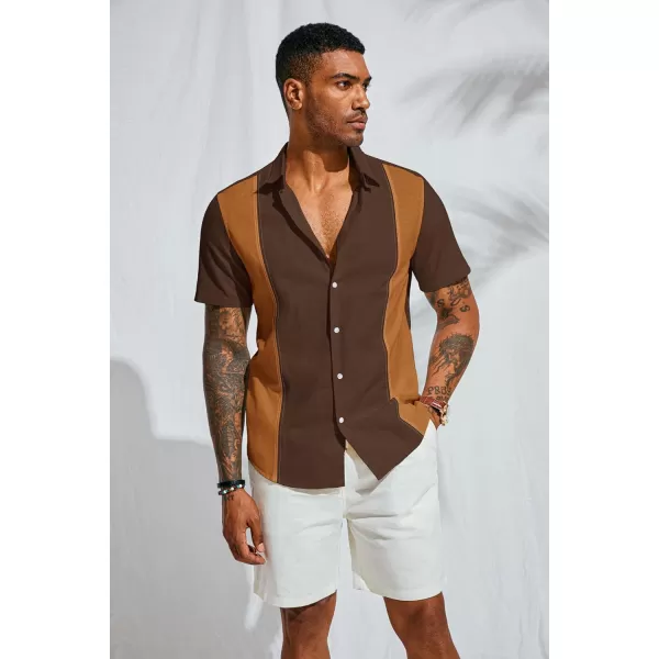 PJ PAUL JONES Men's Cotton Linen Shirts Vintage Contrast Breathable Button Down Shirts Retro Short Sleeve Dress Shirts