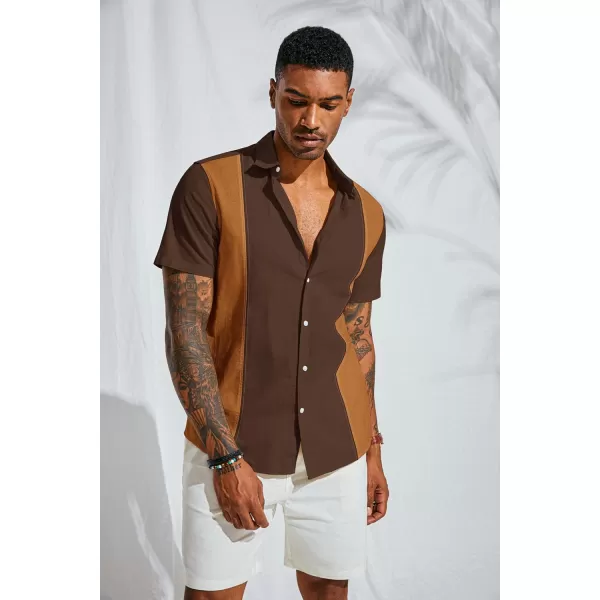 PJ PAUL JONES Men's Cotton Linen Shirts Vintage Contrast Breathable Button Down Shirts Retro Short Sleeve Dress Shirts