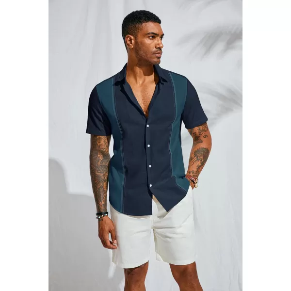 PJ PAUL JONES Men's Cotton Linen Shirts Vintage Contrast Breathable Button Down Shirts Retro Short Sleeve Dress Shirts