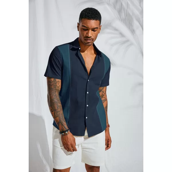 PJ PAUL JONES Men's Cotton Linen Shirts Vintage Contrast Breathable Button Down Shirts Retro Short Sleeve Dress Shirts