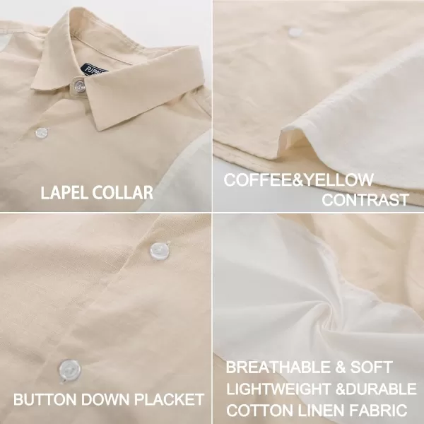 PJ PAUL JONES Men's Cotton Linen Shirts Vintage Contrast Breathable Button Down Shirts Retro Short Sleeve Dress Shirts