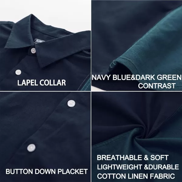 PJ PAUL JONES Men's Cotton Linen Shirts Vintage Contrast Breathable Button Down Shirts Retro Short Sleeve Dress Shirts