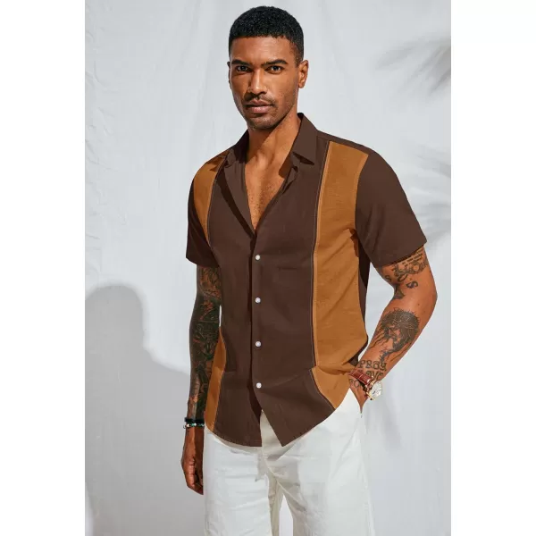 PJ PAUL JONES Men's Cotton Linen Shirts Vintage Contrast Breathable Button Down Shirts Retro Short Sleeve Dress Shirts