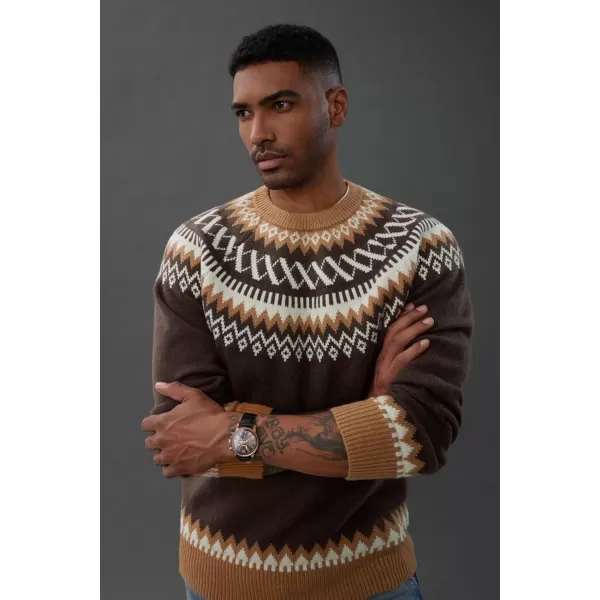 PJ PAUL JONES Men's Crewneck Pullover Sweater Unisex Fair Isle Long Sleeve Knitted Sweater