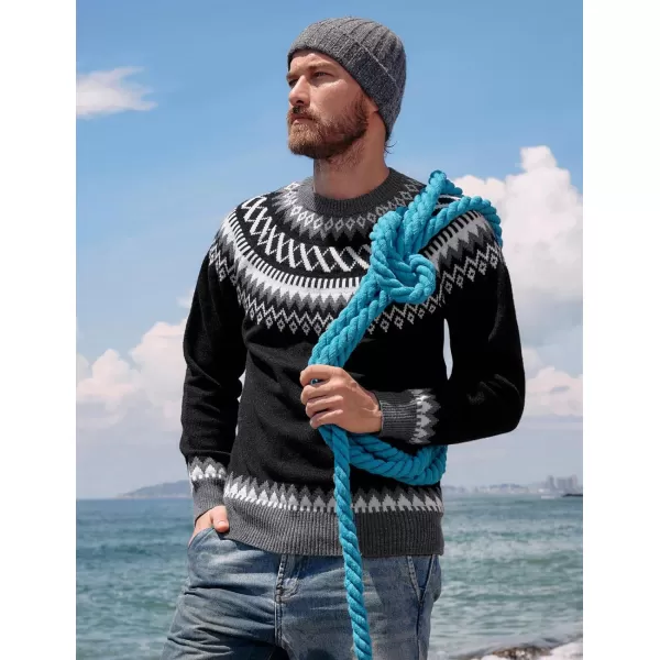 PJ PAUL JONES Men's Crewneck Pullover Sweater Unisex Fair Isle Long Sleeve Knitted Sweater