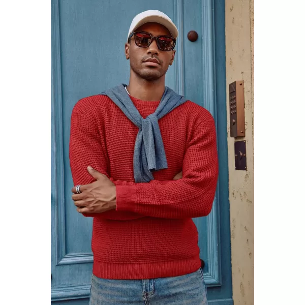 PJ PAUL JONES Mens Crewneck Pullover Sweater Waffle Textured Long Sleeve Knitted Sweaters