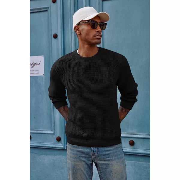 PJ PAUL JONES Mens Crewneck Pullover Sweater Waffle Textured Long Sleeve Knitted Sweaters