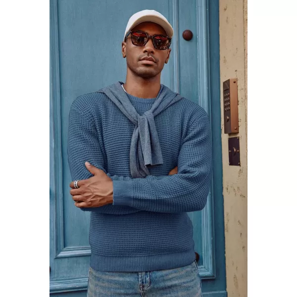 PJ PAUL JONES Mens Crewneck Pullover Sweater Waffle Textured Long Sleeve Knitted Sweaters