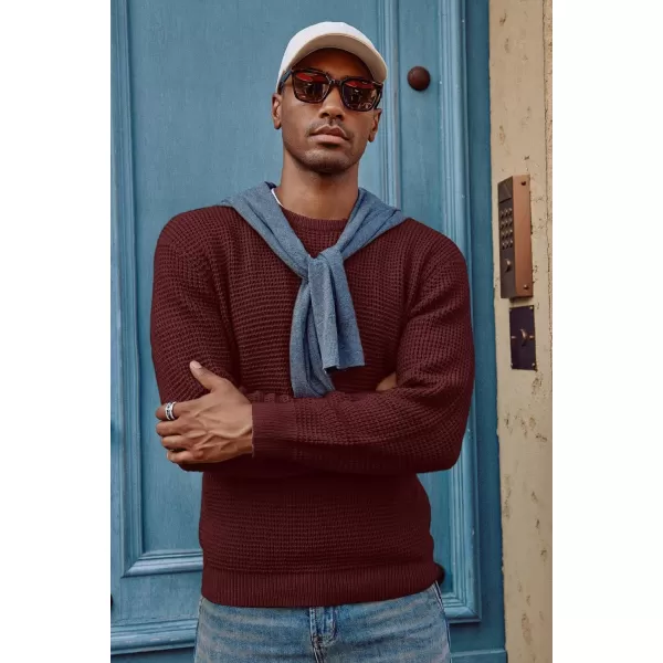 PJ PAUL JONES Mens Crewneck Pullover Sweater Waffle Textured Long Sleeve Knitted Sweaters