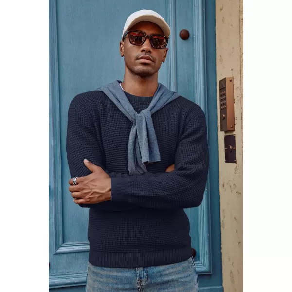 PJ PAUL JONES Mens Crewneck Pullover Sweater Waffle Textured Long Sleeve Knitted Sweaters