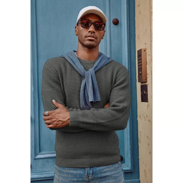 PJ PAUL JONES Mens Crewneck Pullover Sweater Waffle Textured Long Sleeve Knitted Sweaters