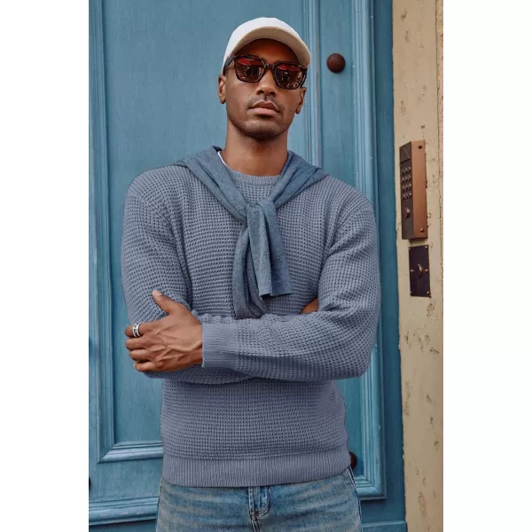 PJ PAUL JONES Mens Crewneck Pullover Sweater Waffle Textured Long Sleeve Knitted Sweaters