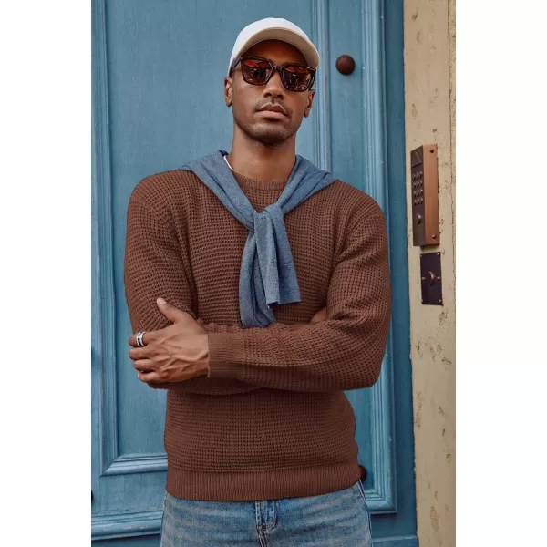 PJ PAUL JONES Mens Crewneck Pullover Sweater Waffle Textured Long Sleeve Knitted Sweaters