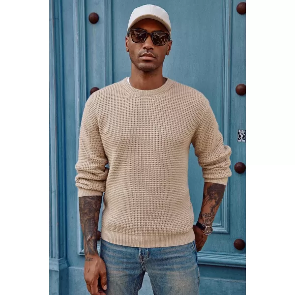 PJ PAUL JONES Mens Crewneck Pullover Sweater Waffle Textured Long Sleeve Knitted Sweaters