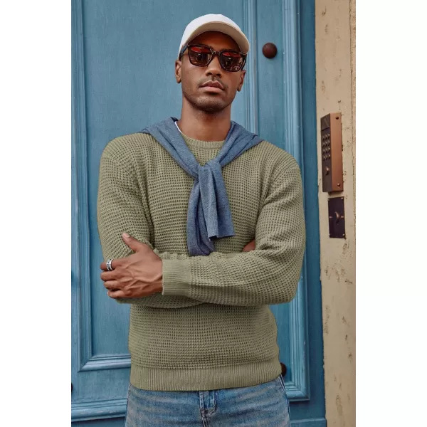 PJ PAUL JONES Mens Crewneck Pullover Sweater Waffle Textured Long Sleeve Knitted Sweaters