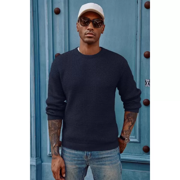 PJ PAUL JONES Mens Crewneck Pullover Sweater Waffle Textured Long Sleeve Knitted Sweaters