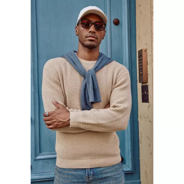 PJ PAUL JONES Mens Crewneck Pullover Sweater Waffle Textured Long Sleeve Knitted Sweaters