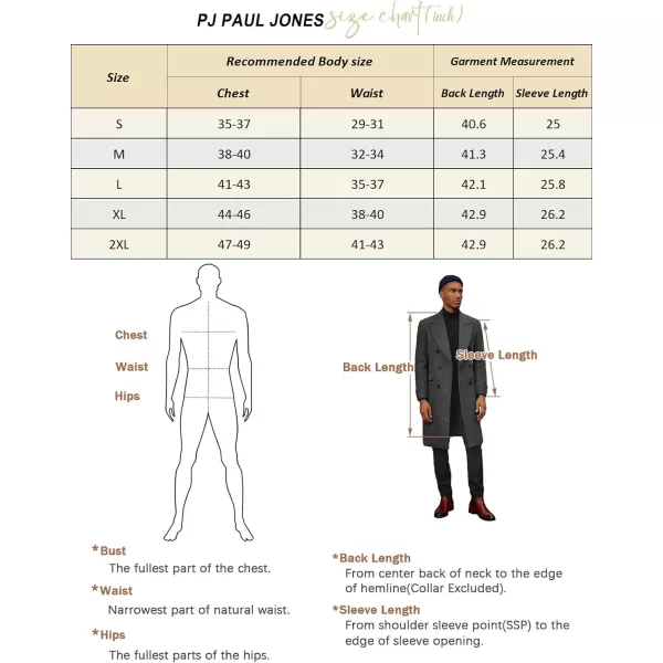 PJ PAUL JONES Men's Double Breasted Overcoat Classic Long Trench Coat