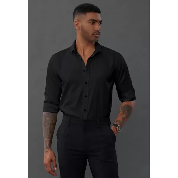 PJ PAUL JONES Men's Dress Shirts Long Sleeve Wrinkle Free Solid Shirt Business Casual Button Down Shirts