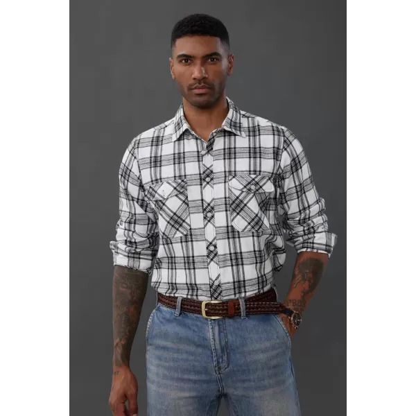 PJ PAUL JONES Mens Flannel Plaid Shirt Casual Long Sleeve Button Down Shirts with Pockets
