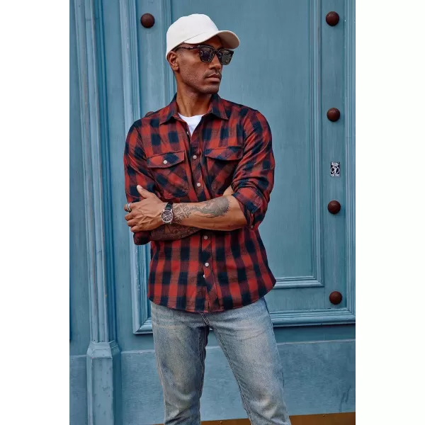 PJ PAUL JONES Mens Flannel Plaid Shirt Casual Long Sleeve Button Down Shirts with Pockets