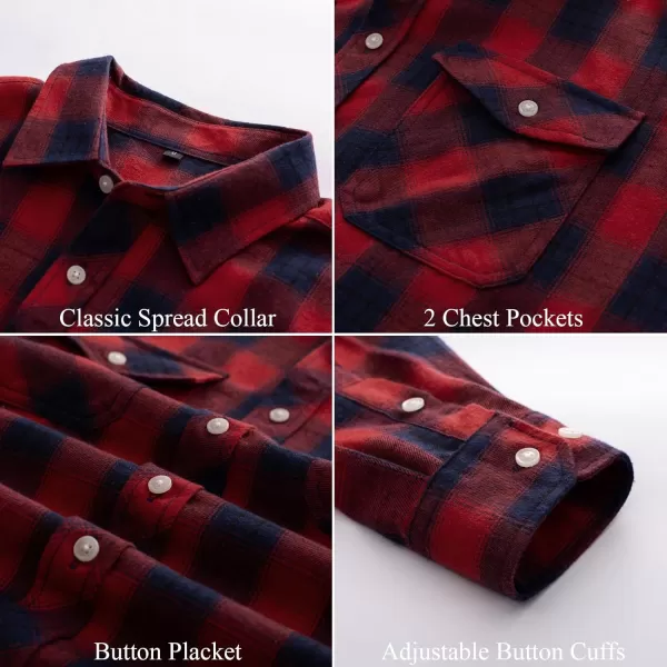 PJ PAUL JONES Mens Flannel Plaid Shirt Casual Long Sleeve Button Down Shirts with Pockets