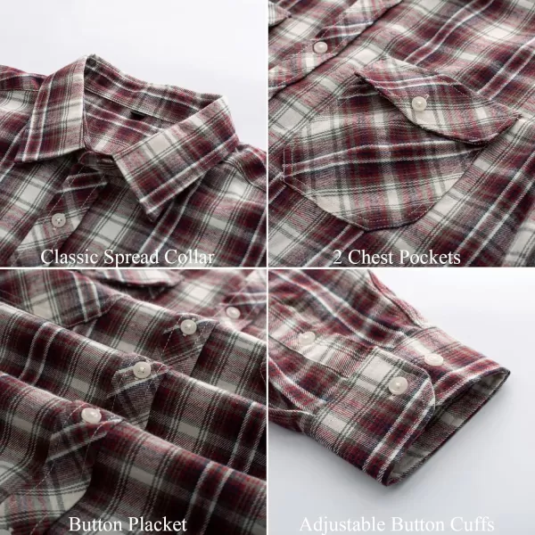 PJ PAUL JONES Mens Flannel Plaid Shirt Casual Long Sleeve Button Down Shirts with Pockets