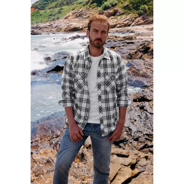 PJ PAUL JONES Mens Flannel Plaid Shirt Casual Long Sleeve Button Down Shirts with Pockets
