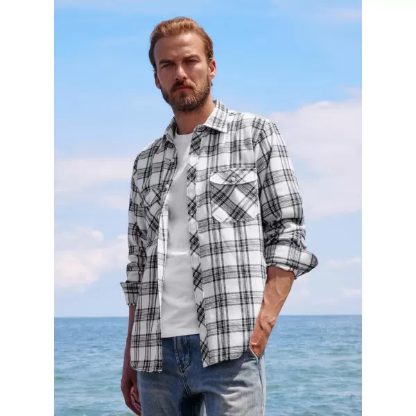 PJ PAUL JONES Mens Flannel Plaid Shirt Casual Long Sleeve Button Down Shirts with Pockets