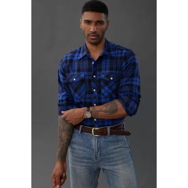 PJ PAUL JONES Mens Flannel Plaid Shirt Casual Long Sleeve Button Down Shirts with Pockets