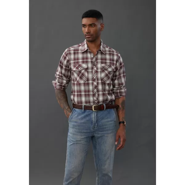 PJ PAUL JONES Mens Flannel Plaid Shirt Casual Long Sleeve Button Down Shirts with Pockets