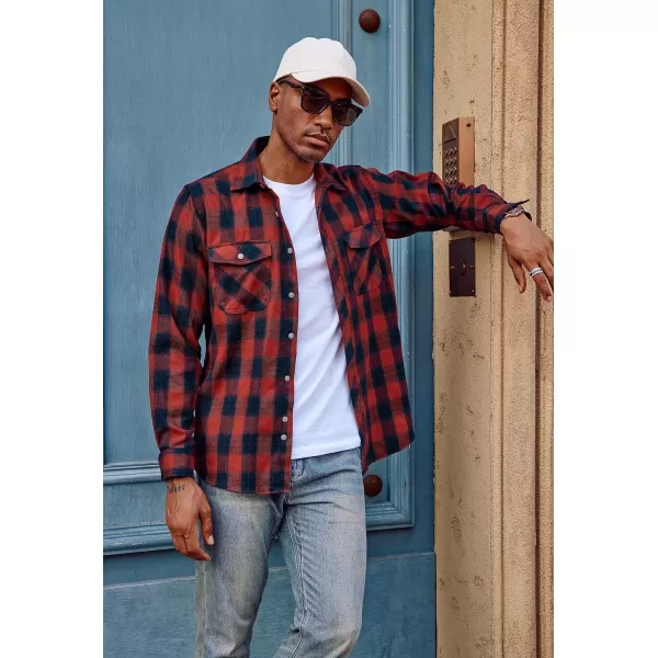 PJ PAUL JONES Mens Flannel Plaid Shirt Casual Long Sleeve Button Down Shirts with Pockets