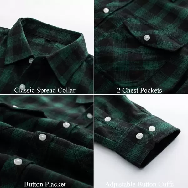 PJ PAUL JONES Mens Flannel Plaid Shirt Casual Long Sleeve Button Down Shirts with Pockets