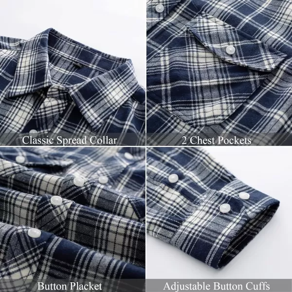 PJ PAUL JONES Mens Flannel Plaid Shirt Casual Long Sleeve Button Down Shirts with Pockets