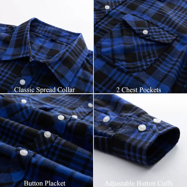 PJ PAUL JONES Mens Flannel Plaid Shirt Casual Long Sleeve Button Down Shirts with Pockets