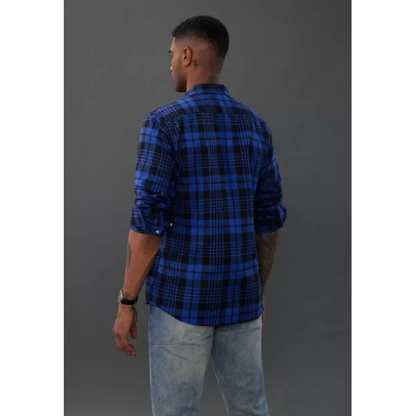 PJ PAUL JONES Mens Flannel Plaid Shirt Casual Long Sleeve Button Down Shirts with Pockets