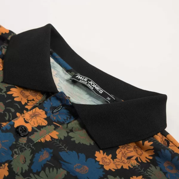PJ PAUL JONES Mens Flower Polo Shirts Vintage Print Casual Tee Shirts for Summer