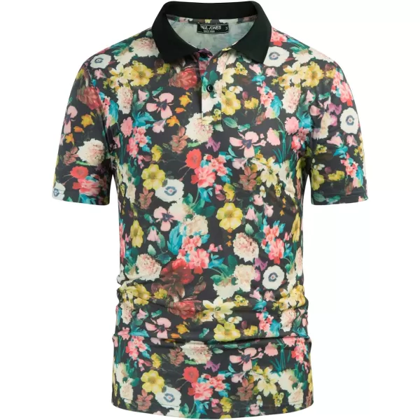 PJ PAUL JONES Mens Flower Polo Shirts Vintage Print Casual Tee Shirts for Summer