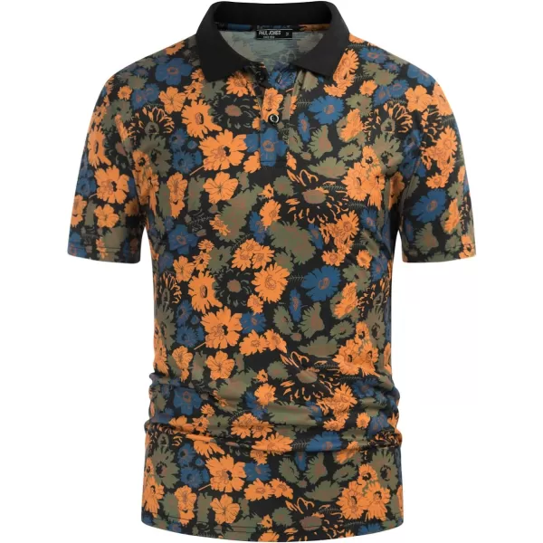 PJ PAUL JONES Mens Flower Polo Shirts Vintage Print Casual Tee Shirts for Summer