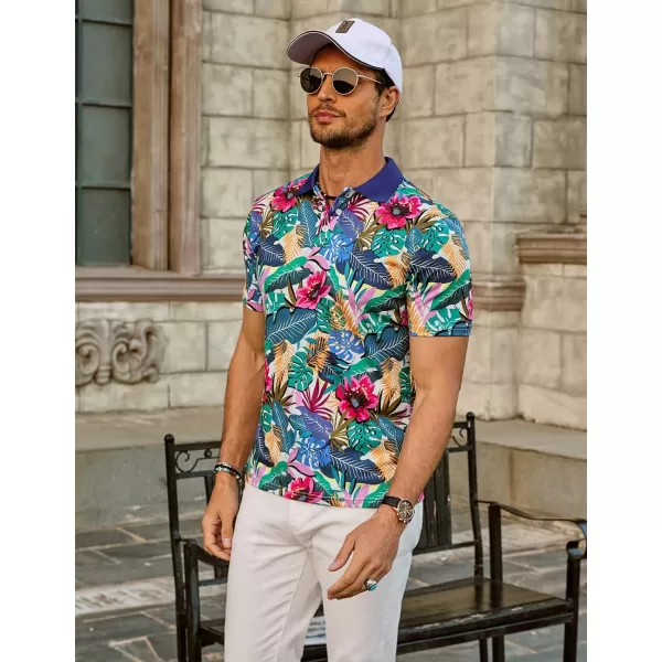 PJ PAUL JONES Mens Flower Polo Shirts Vintage Print Casual Tee Shirts for Summer