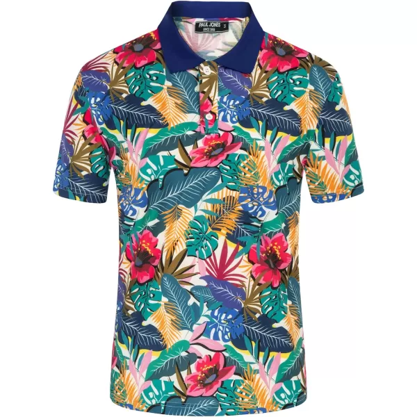 PJ PAUL JONES Mens Flower Polo Shirts Vintage Print Casual Tee Shirts for Summer