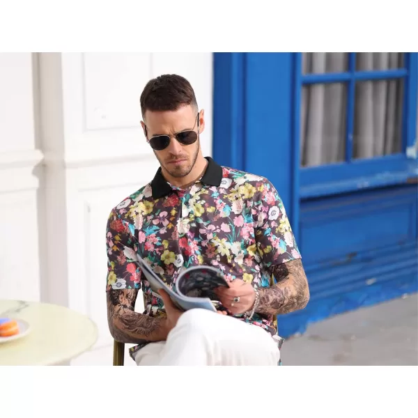 PJ PAUL JONES Mens Flower Polo Shirts Vintage Print Casual Tee Shirts for Summer