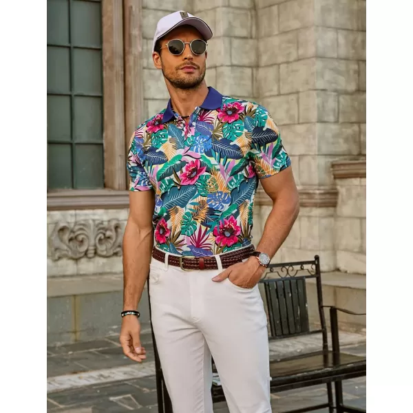 PJ PAUL JONES Mens Flower Polo Shirts Vintage Print Casual Tee Shirts for Summer