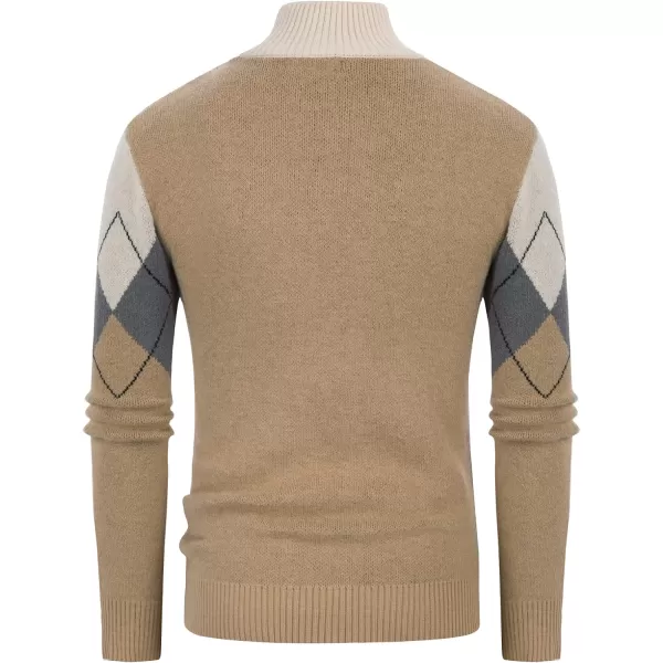 PJ PAUL JONES Mens Full Zip Cardigan Sweaters Argyle Stand Collar Knitwear