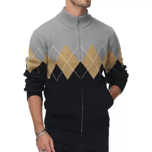 PJ PAUL JONES Mens Full Zip Cardigan Sweaters Argyle Stand Collar Knitwear