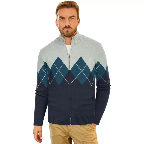 PJ PAUL JONES Mens Full Zip Cardigan Sweaters Argyle Stand Collar Knitwear