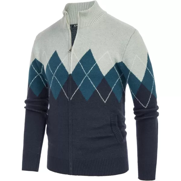 PJ PAUL JONES Mens Full Zip Cardigan Sweaters Argyle Stand Collar Knitwear
