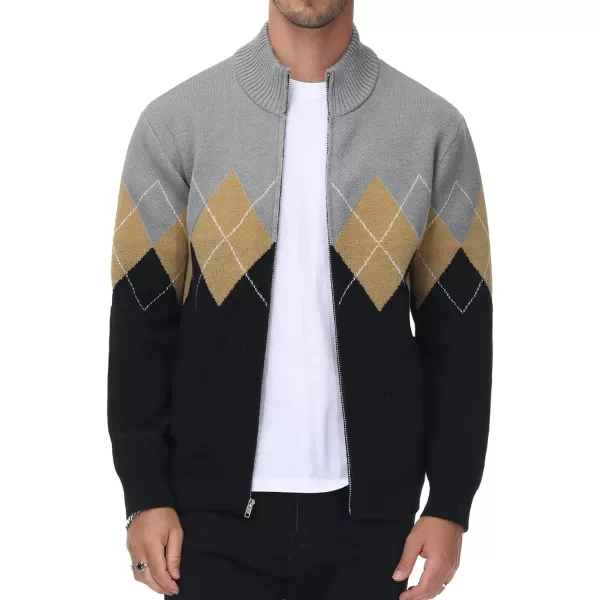 PJ PAUL JONES Mens Full Zip Cardigan Sweaters Argyle Stand Collar Knitwear